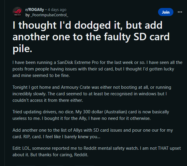 ASUS ROG Ally传灾情，大量网友反应过热导致 Micro SD 内存卡故障、坏掉 - 电脑王阿达