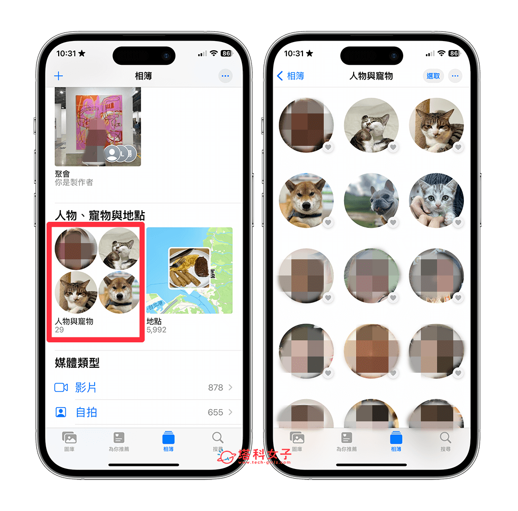 iPhone 宠物相册自动辨识宠物照片：点选「人物与宠物」