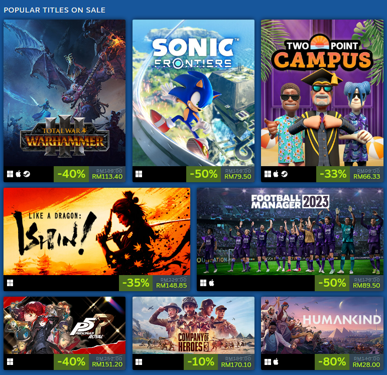 SEGA开启「Steam Summer Sale」促销活动！最高享有85%优惠！