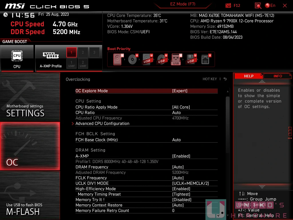 微星 AM5 HIGH-EFFICIENCY MODE 内存高效率模式 feat.MSI MAG X670E TOMAHAWK WIFI AGESA 1007C