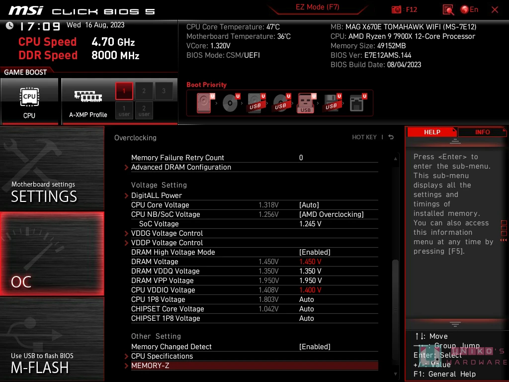 AGESA 1007C 挑战 AMD DDR5 8000 MHz 测试 feat.MSI MAG X670E TOMAHAWK WIFI