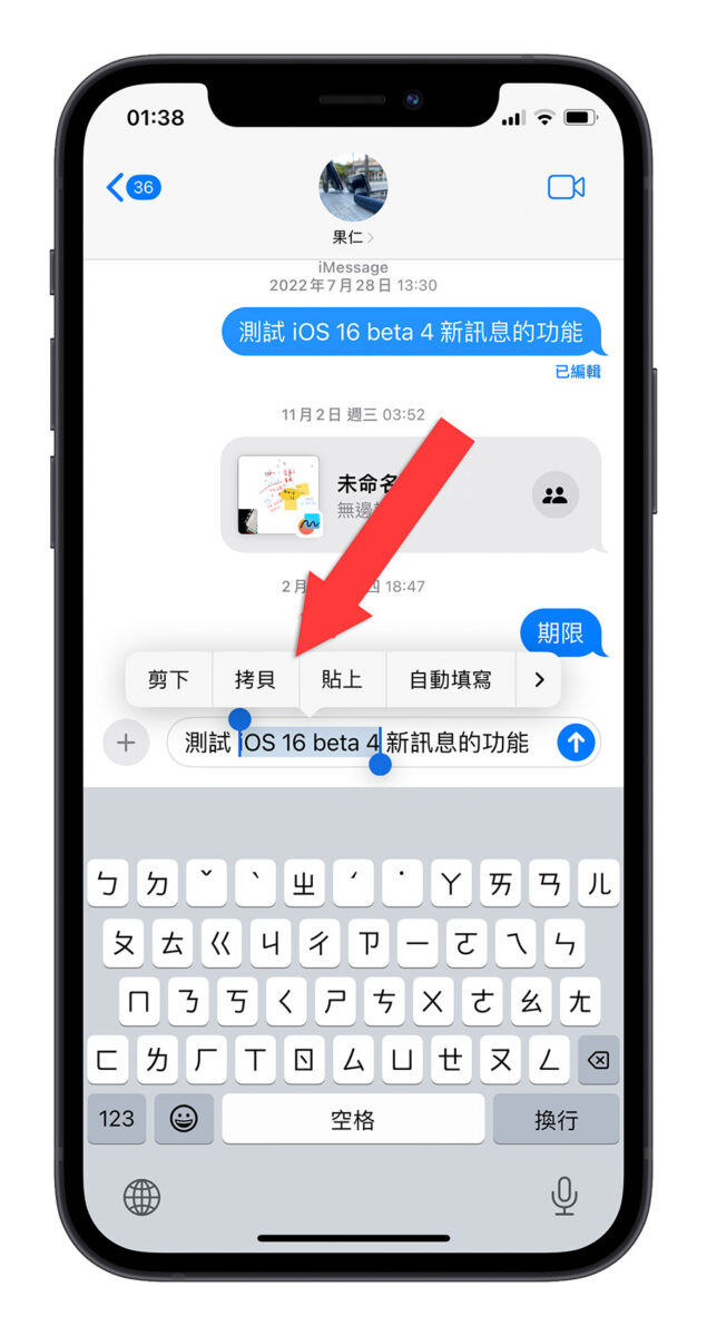 iPhone iOS iMessage 复制部分文字