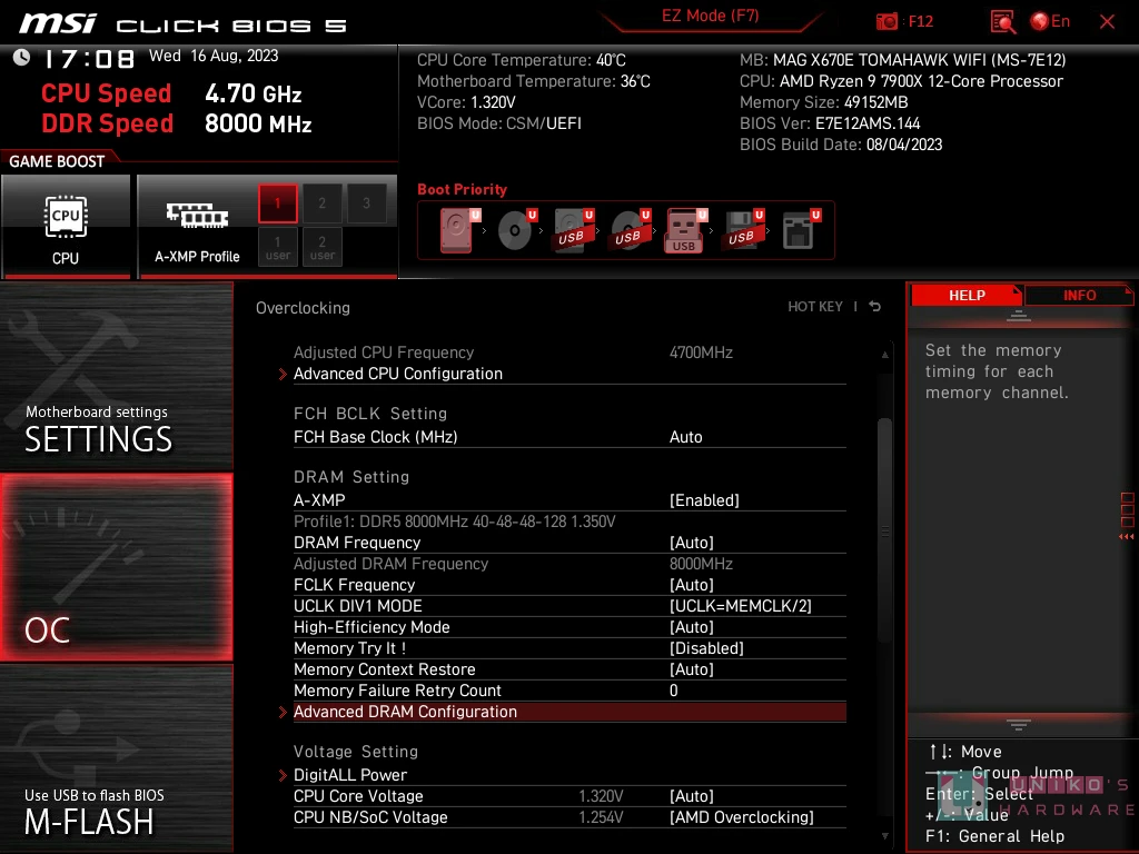 AGESA 1007C 挑战 AMD DDR5 8000 MHz 测试 feat.MSI MAG X670E TOMAHAWK WIFI