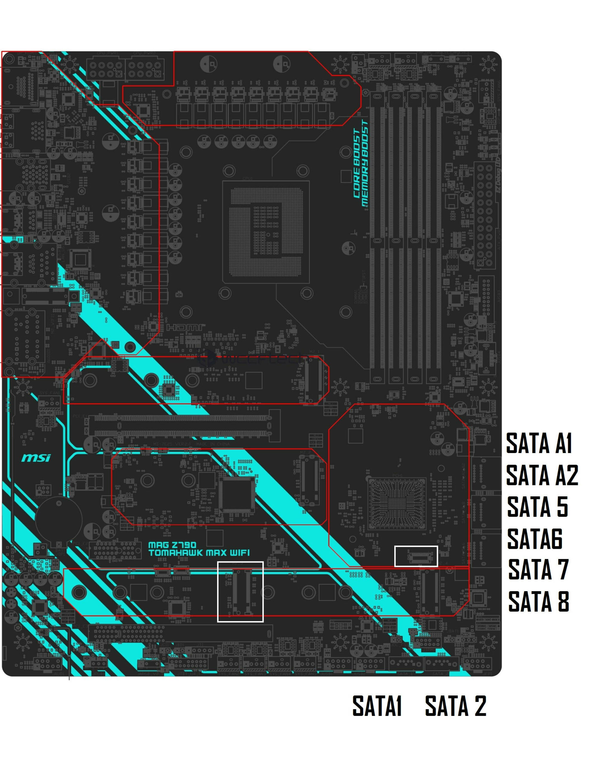 微星MAG Z790 TOMAHAWK MAX WIFI配备8个SATA PORT