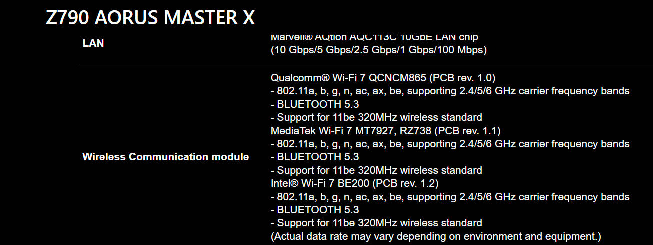 新一代Z790主板将搭配多款不同的WIFI 7模组！