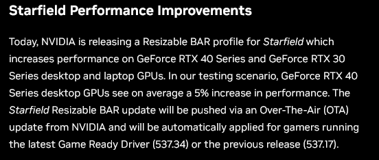 Nvidia新Driver加强 《星空》RTX 30及40系性能