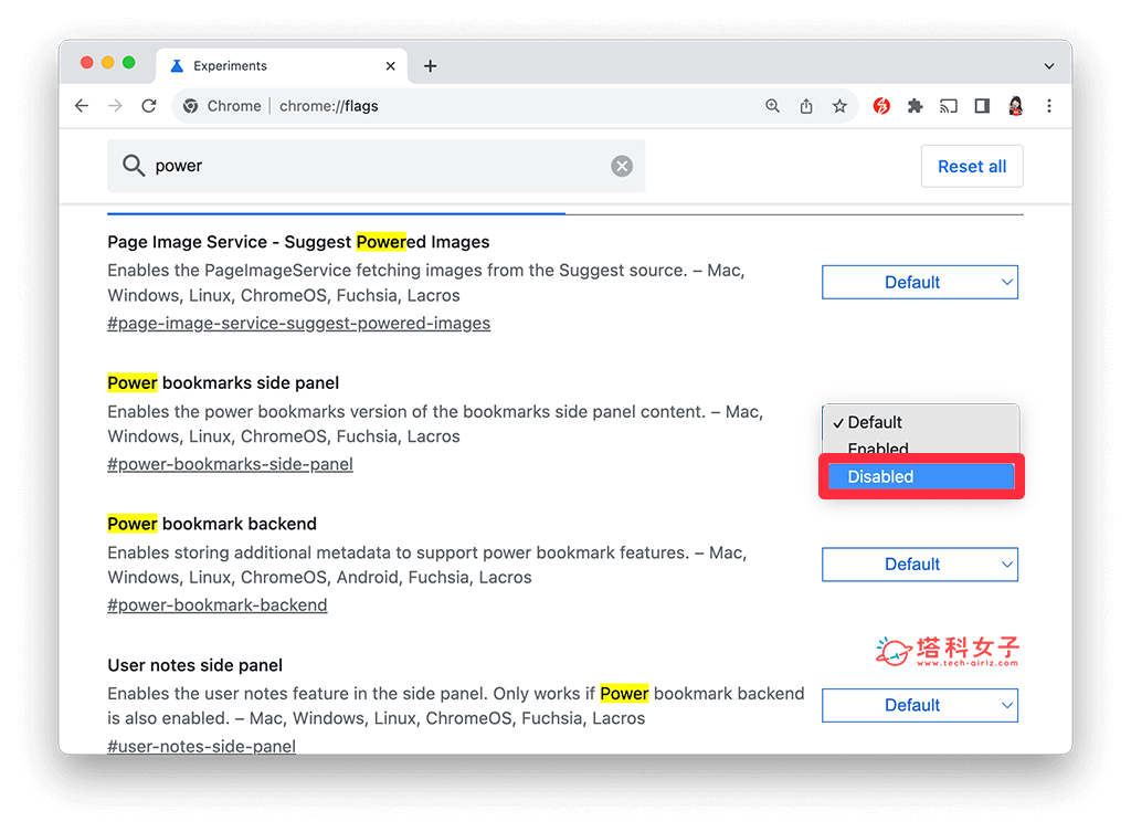 谷歌 Chrome 所有书签关闭：改 Disabled