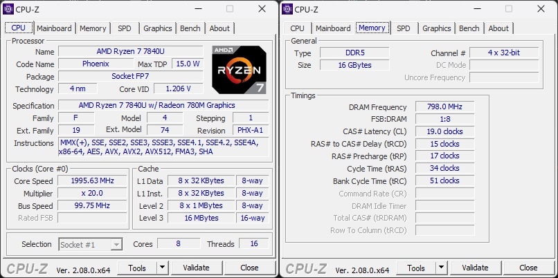 笔者收到的测试样品搭载Ryzen 7 7840U处理器，内存则为16GB LPDDR5，数据传输时脉应为3200MT/s。