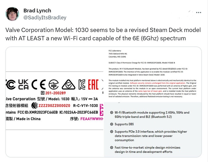 Steam Deck 小改款版本曝光，将会针对网络和蓝牙方面进行升级