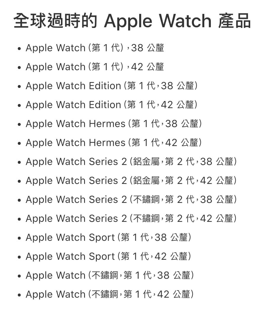 苹果将第一代Apple Watch列为过时产品