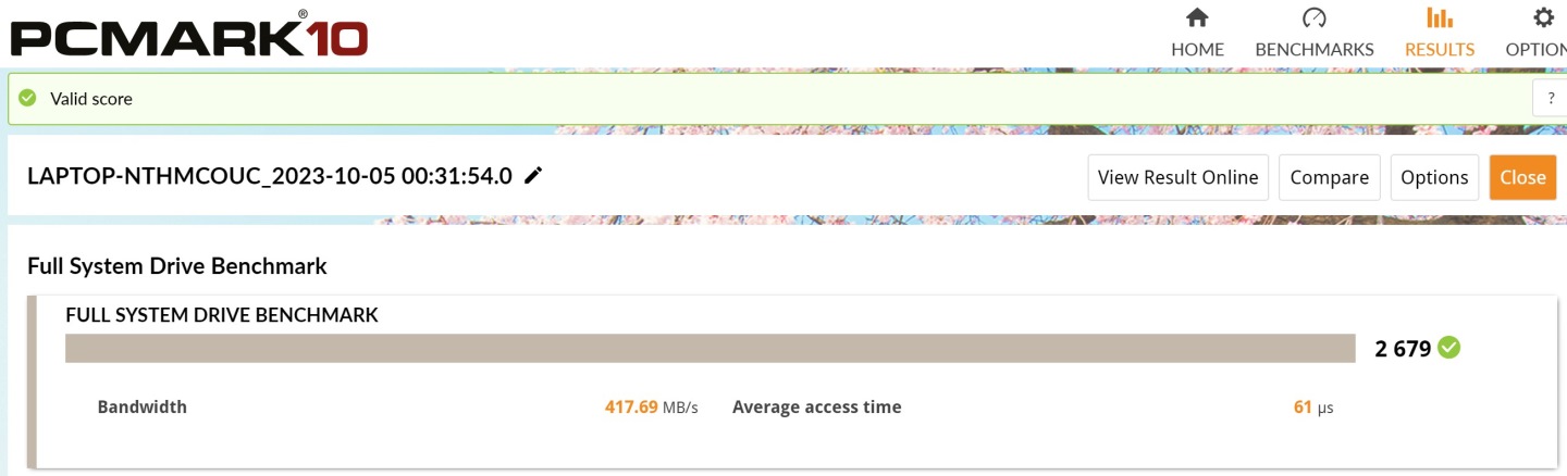 在PCMark 10存储设备效能部分，Swift Edge 16得到2679分，平均存取效能为417.69MB/s。