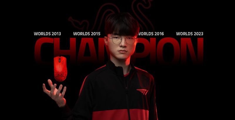 《英雄联盟》最强王者Faker拿下第四座个人冠军，长期采用Razer DeathAdder为首选武器
