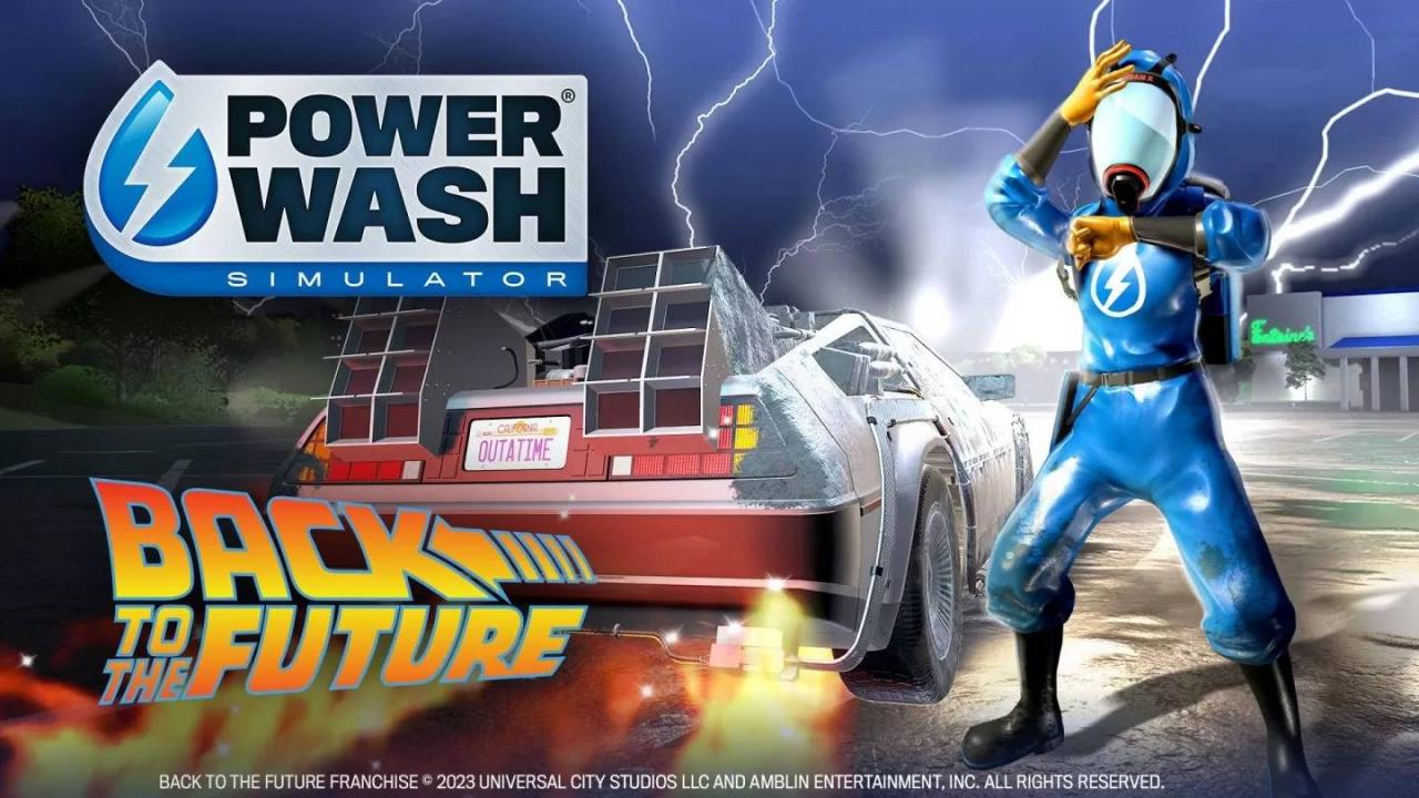 《PowerWash Simulator 水洗模拟器》付费DLC回到未来特别套组正式推出