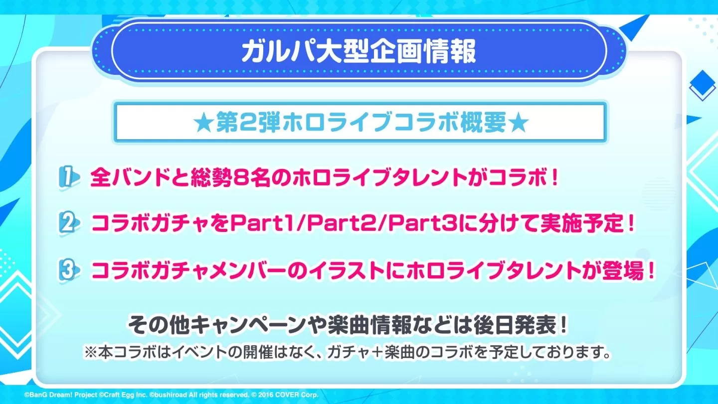 《BanG Dream! 少女乐团派对》日版与hololive合作活动第二弹12月登场