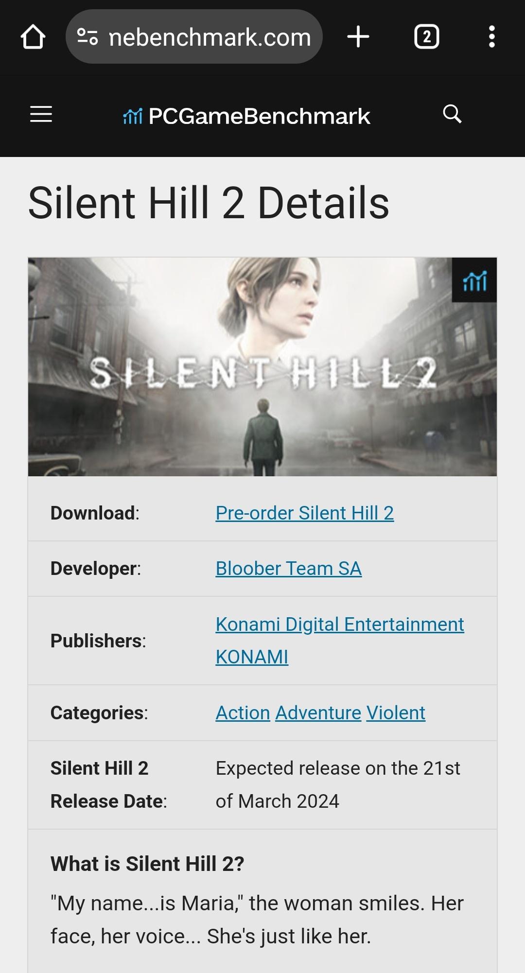 传《Silent Hill 2：Remake》将于2024年3月21日发售