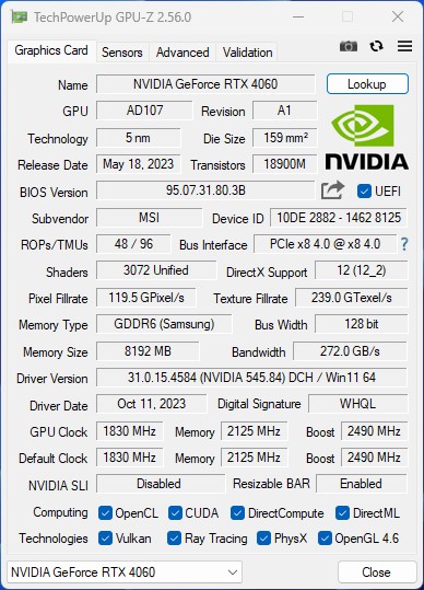 单风扇 MSI GeForce RTX 4060 Cyclone 动手玩