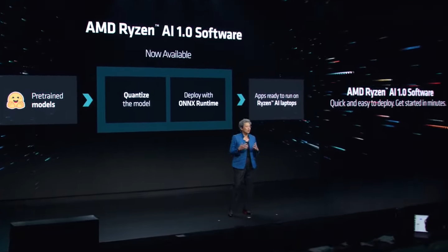 AMD也推出Ryzen AI 1.0软件，能够简化现成模型进行优化转换并透过ONNX布署，强化AI应用程序的效能表现。