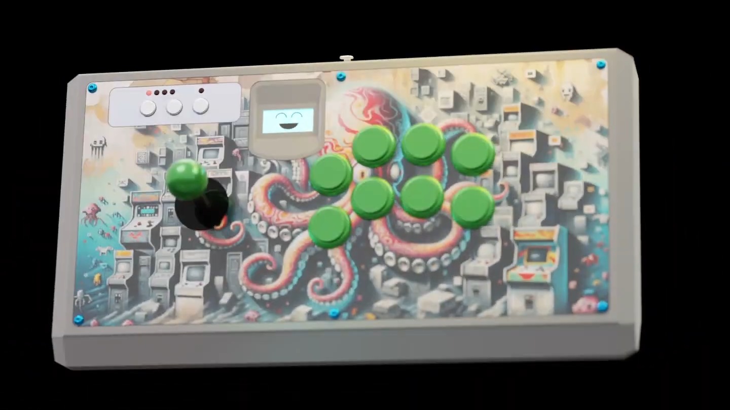 Octopus Arcade Fight Stick是款内置虚拟VMU内存卡与显示功能，并能对应多种平台的摇杆。