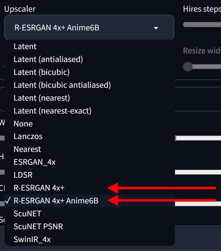 Upscaler为升频过程使用的算法，如果生成图像是仿真照片类型建议选择ESRGAN_4x，如果是漫画、插画类型则建议选择R-ESRGAN-4x+-Anime6B。