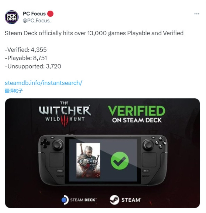Steam Deck支持的游戏总量已经破1.3万，超过Switch成最大官方游戏库