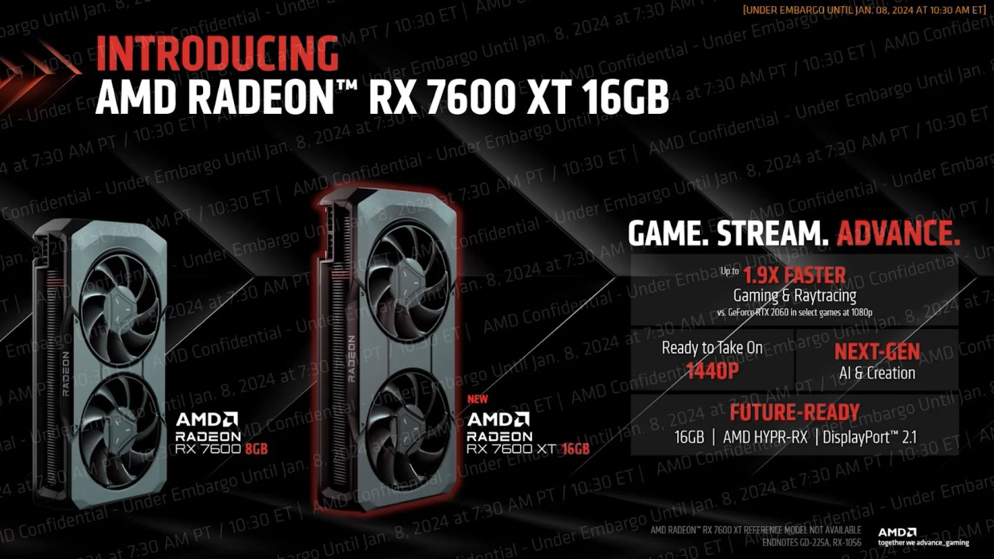 AMD这次发表的Radeon RX 7600 XT为Radeon RX 7600的强化版本。