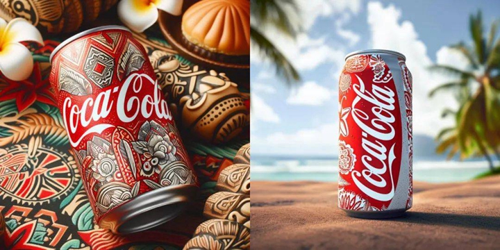 範例四 prompt：A Coca Cola ad， featuring a beverage can design with traditional Hawaiian patterns