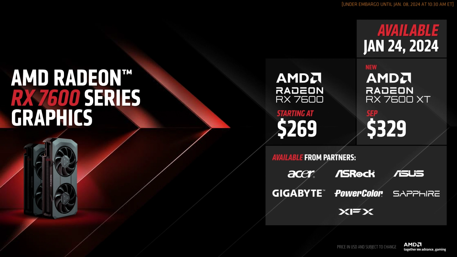 AMD CES 2024发布Radeon RX 7600 XT显卡