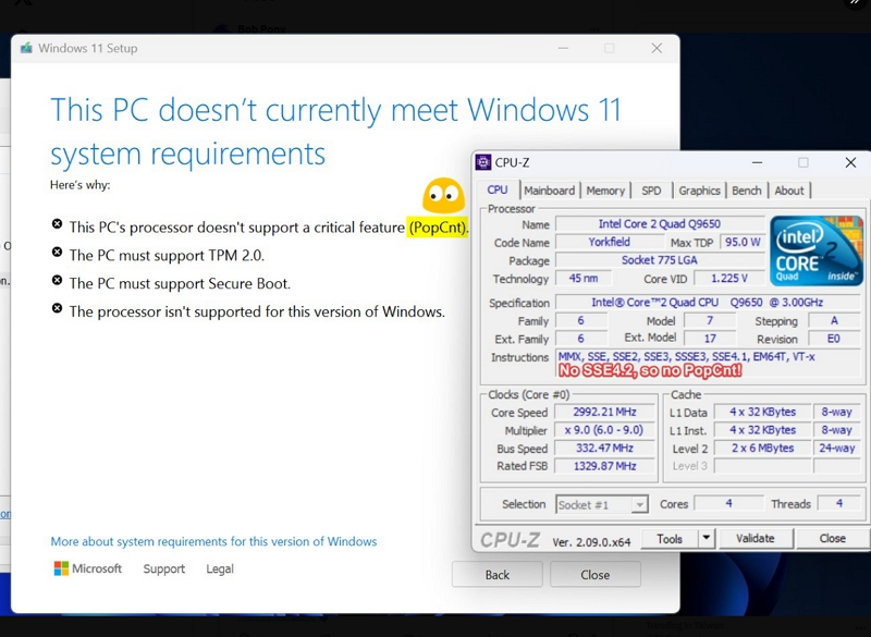 Windows 11 24H2 开始CPU需要支持 POPCNT 指令才能升级，老电脑又多一道新门槛