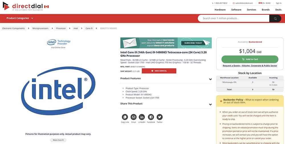 维持3月中旬登场，Intel Core i9-14900KS出厂时脉可以达6.2GHz