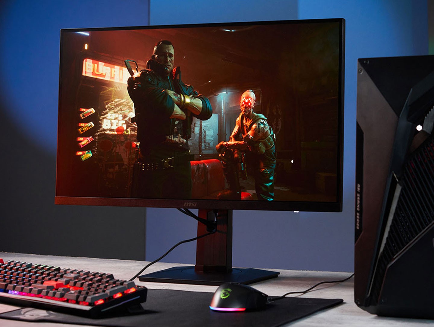 MAG 274QRF-QD E2 通过VESA DisplayHDR 400认证，能妥善支持HDR高动态范围内容，像是《电驭判客 2077》中极昏暗且带有霓虹灯闪烁的场景就将环境气氛营造得淋漓尽致。