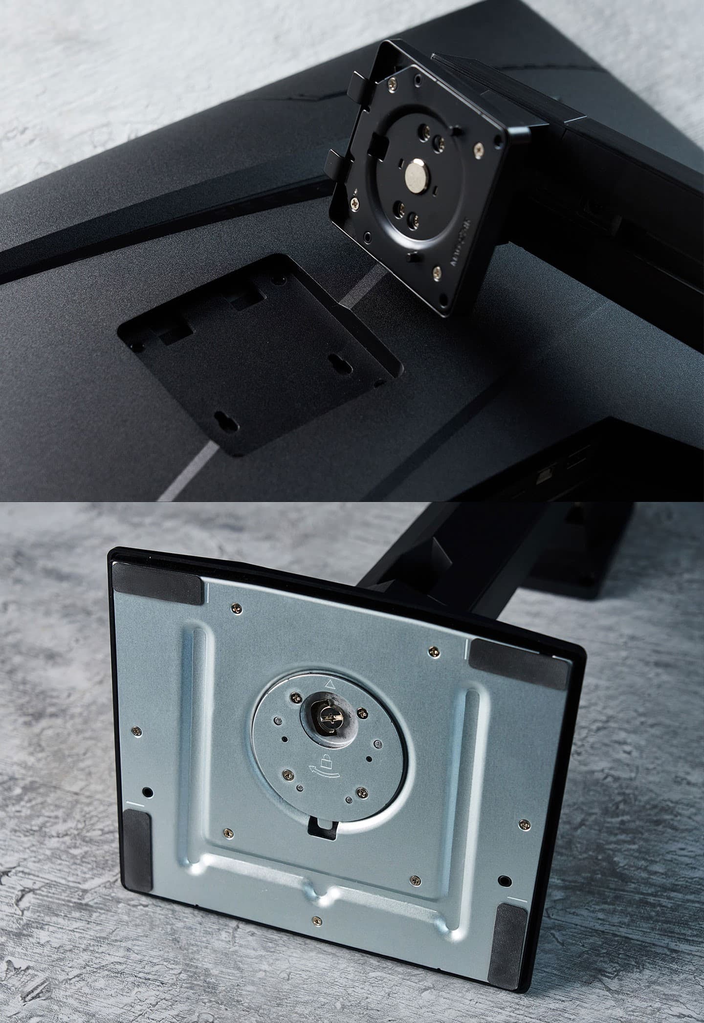 MAG 274QRF-QD E2 机身与支架的接合仅靠两颗螺丝就能固定，支架与底座也采用免工具的手拧螺丝，安装起来相当轻松。