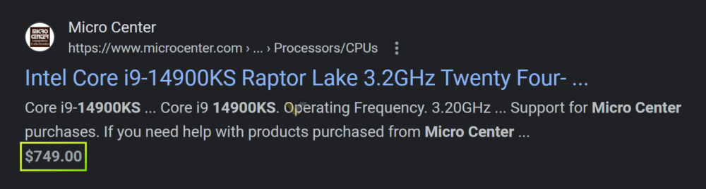 Intel Core i9-14900KS建议售价预计为 749 美元