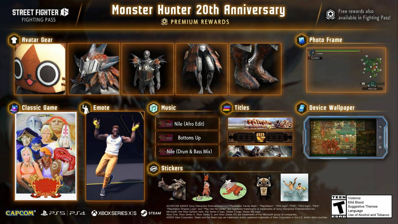 《Street Fighter 6》与《Monster Hunter》联动资讯公开！推出战斗通行证、武器、铠甲等等联动内容