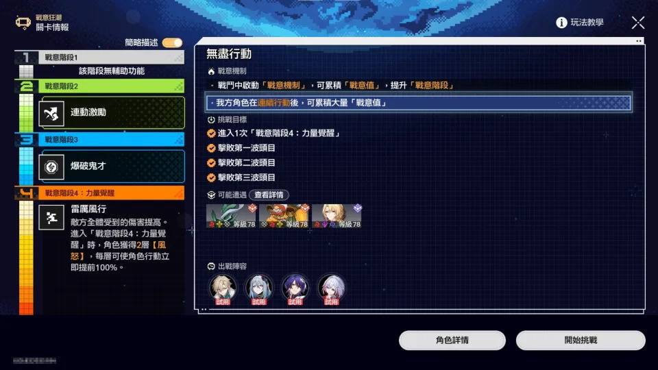 战意狂潮Day6“无尽行动”全试用角色配置（来源：编辑游戏内截图）