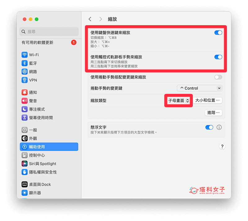 开启 Mac 放大缩小快捷键功能：使用键盘快捷键来缩放