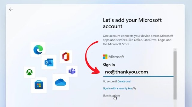 Windows 11 网友安装时发现，no@thankyou.com 绕过登入微软在线帐号的秘技已被禁用