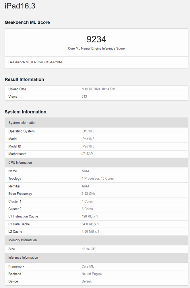 M4 iPad Pro 跑分正式现身 Geekbench 数据库，比 M2 快约 24% - 