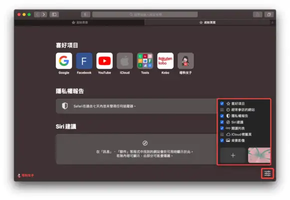 Safari 14 让你能自定义浏览器背景图片，并控制要显示的常用功能 第7张