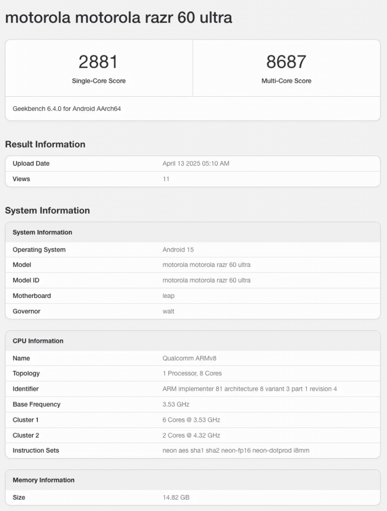 moto razr 60 Ultra 现身跑分库，细折之王 5月发布