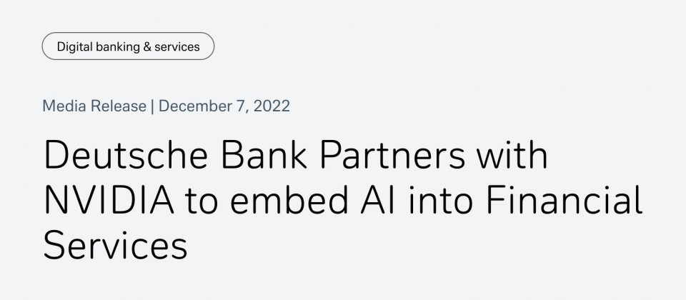 德意志银行与Nvidia合作，加速发展金融服务AI应用-第1张图片-苹果试玩